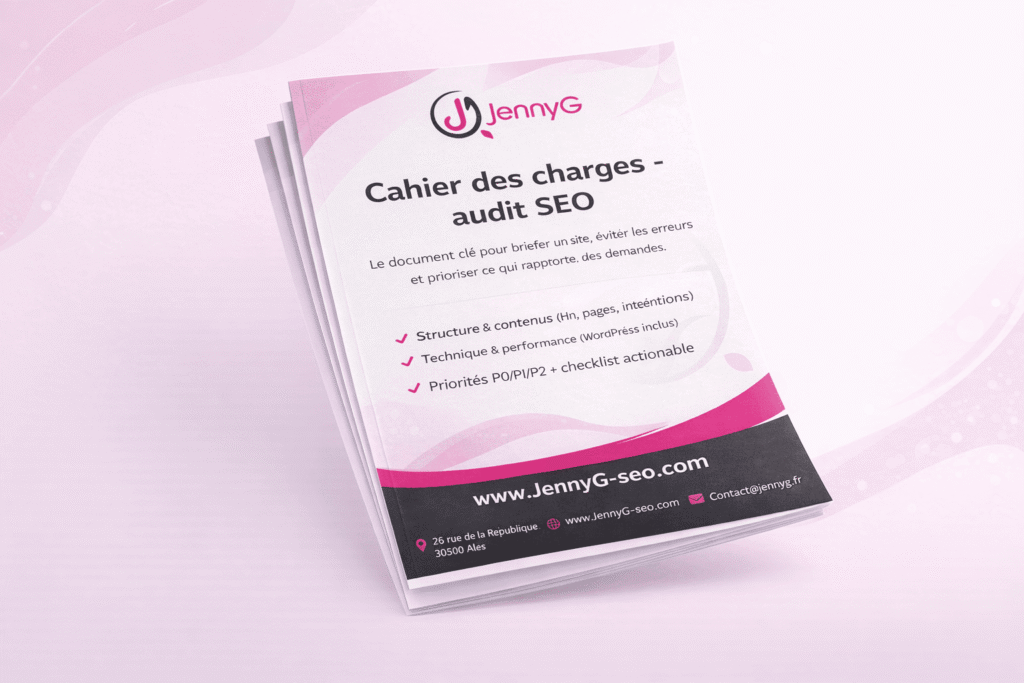 Cahier des charges SEO JennyG – document PDF pour préparer un audit SEO